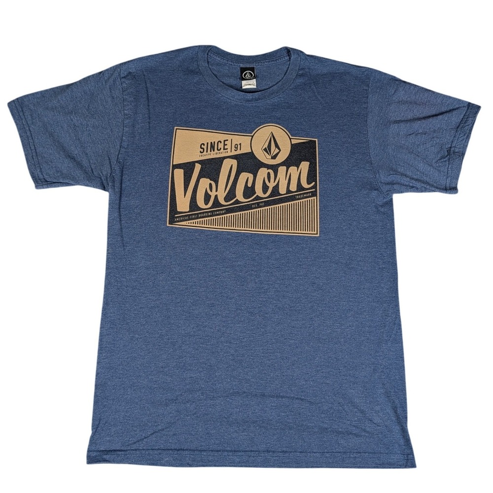 Volcom Graphic T-Shirt Mens Medium Blue Heather Short Sleeve Logo Excellent